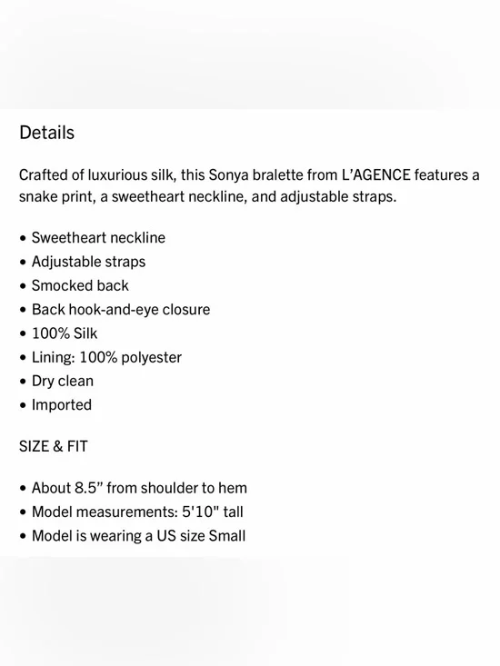 L'AGENCE Sonya Snake Print Silk Bralette. Skirt available for sale in Size 8. - Picture 11 of 15